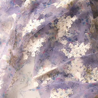 125cm Width Light Purple Floral Embroidery Tulle Lace Fabric by the Yard