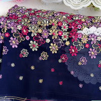 幅16cm x 長さ270cm プレミアム カラフル デイジー フローラル 刺繍 レース ファブリック トリム ダークブルー