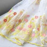 140cm Width x 95cm Length Premium Symmetrical Pink and Yellow  Floral Embroidery Lace Fabric