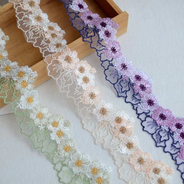 3 Yards x 6cm Width Daisy Floral Embroidery Color Lace Ribbon