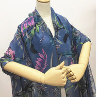 幅136cm x 長さ95cm プレミアムシルクジョーゼットボタニカルフローラル生地