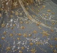 120cm Width x 95cm Length Sequined Stars Embroidery Lace Fabric