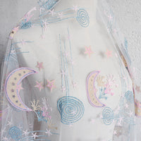 幅130cm x 長さ95cm 月と星銀河宇宙刺繍チュールブライダルベールウェディングレース生地