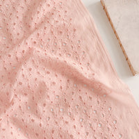 140cm Width x 95cm Length Premium Eyelet Poppy Flower Embroidery Pink  Cotton Fabric