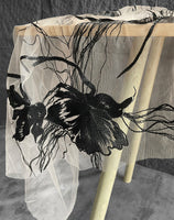 145cm Width x 95cm Length Designer Black Abstract Flower Embroidery on Beige Tulle Lace Fabric