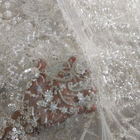 130 Width x 95cm Length  luxury Vintage European Style Sequin and Beads Floral Embroidery Lace Fabric