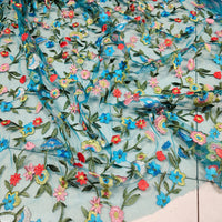 幅130cm×長さ95cm カラフルな花柄刺繍レース生地