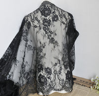 66cm Width x 300cm Length Premium Eyelash Floral Embroidery Lace Fabric Black