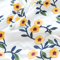 130cm Width Yellow Flower and Green Branch 3D Embroidery Cotton Fabric by the Yard