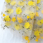 130cm Width Yellow 3D Flower Chiffon Embroidery Lace Fabric by The Yard
