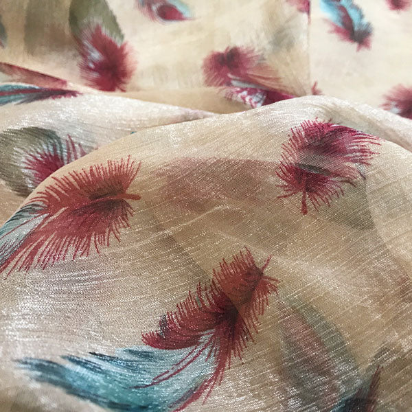 148cm Width x 95cm Length Premium Feather Pattern Print Chiffon Fabric