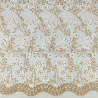 120cm Width 3D Sakura Floral Golden Line Embroidery Tulle Lace Fabric