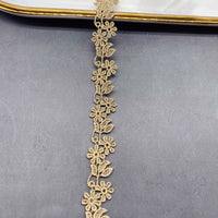 9 Yards x 1.7cm Width  Royal Golden Line Leaf and Flower Lace Ribbon Tape