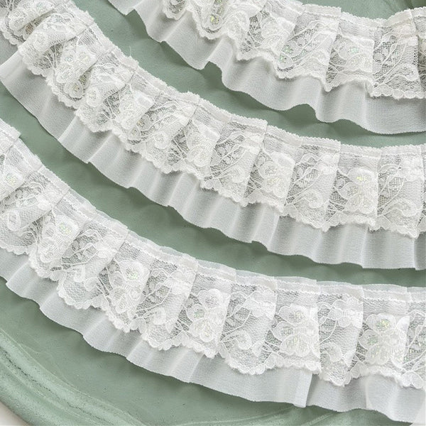 4 Yards x 6cm Width Premium Lolita Ruffled Floral Chiffon Lace Trim