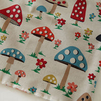 150cm Width x 95cm Length Vintage Mushroom and Flower Print Linen Fabric