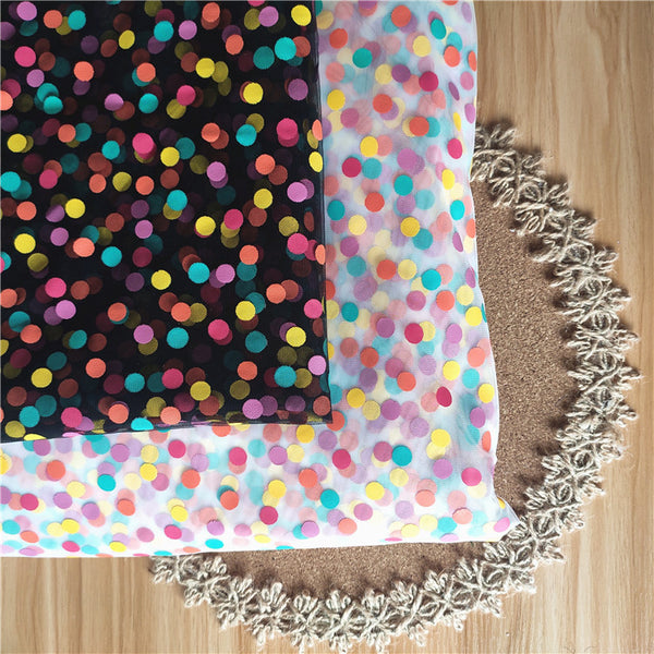 150cm Width x 95cm Length Premium Flocked Colorful Polka Dot Tulle