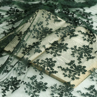 140cm Width Dark Green Floral Embroidery Lace Fabric by the Yard