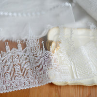 15cm Width Castle Embroidry Polyester Lace Fabric Trim by The Yard