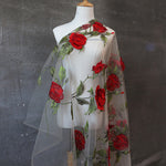 150cm Width x 95cm Length Premium Rose Flower Embroidery Lace Fabric