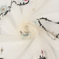 130cm Width x 95cm Length Premium Romantic Valentine Love Style Letter Words Heart and Doves Embroidery Tulle Lace Fabric