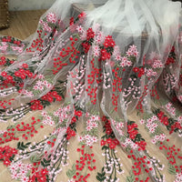 130cm 幅 ヘビーカラー クラスター 花柄 刺繍 チュール レース 生地 ヤード単位