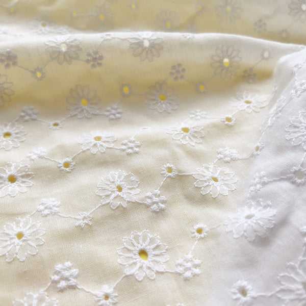 135cm Width Eyelet Daisy Floral Embroidery Cotton Fabric by The Yard