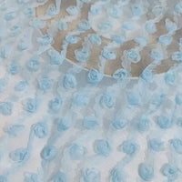 130cm Width x 95cm Length 3D Rose Bud Floral Embroidery Chiffon Lace Fabric Blue