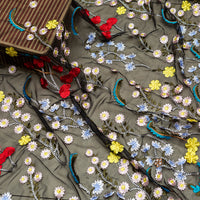 143cm Width Premium Vintage Colorful  Floral Embroidery Lace Fabric by the Yard