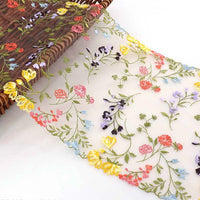 2 Yards x 21cm Width Colorful Botanical Branch Floral Embroidery Lace Trim