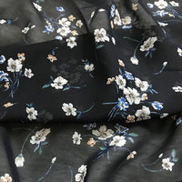 148cm Width x 95cm Length Premium Chiffon  Floral Pattern Print Fabric Black