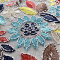 130cm Width Artistic Constrast Heavy Color Sunflower Embroidery Lace Fabric by the Yard