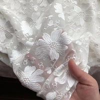 98 cm 幅シルク ジョーゼット花刺繍レース生地ヤード