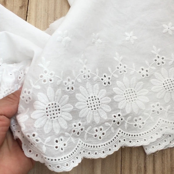 2 Yards of 27cm Width Sunflower Embroidery Eyelet Lace Cotton
