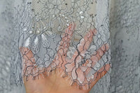 Grey net Symmetrical Floral Eyelash Embroidery Lace Fabric
