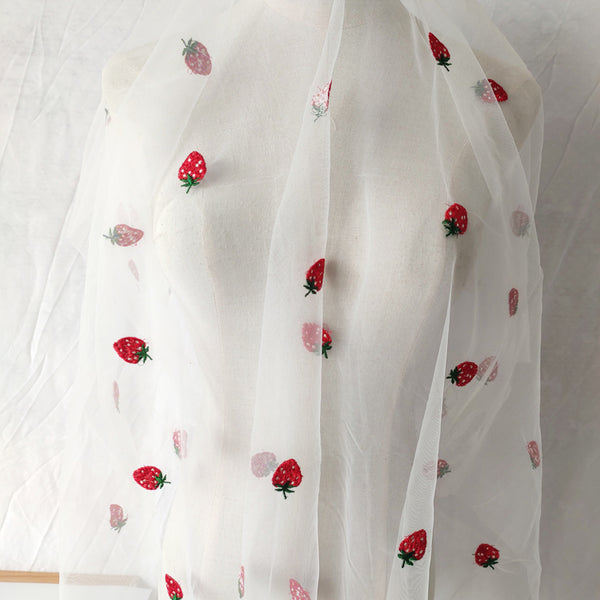 140cm Width x 95cm Length Strawberry Embroidery Tulle Lace Fabric