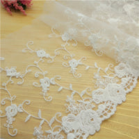 3 Yards x 20cm Width Premium Vivid Floral Embroidery Lace Fabric Trim (White)
