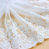 3 Yards of 6 inches Width Branch Floral Embroidery Tulle Lace Trim