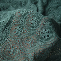 110cm Width x 95cm Length Vintage French Style Hollow-out Circles Geometric Floral Embroidery Lace Fabric Dark green