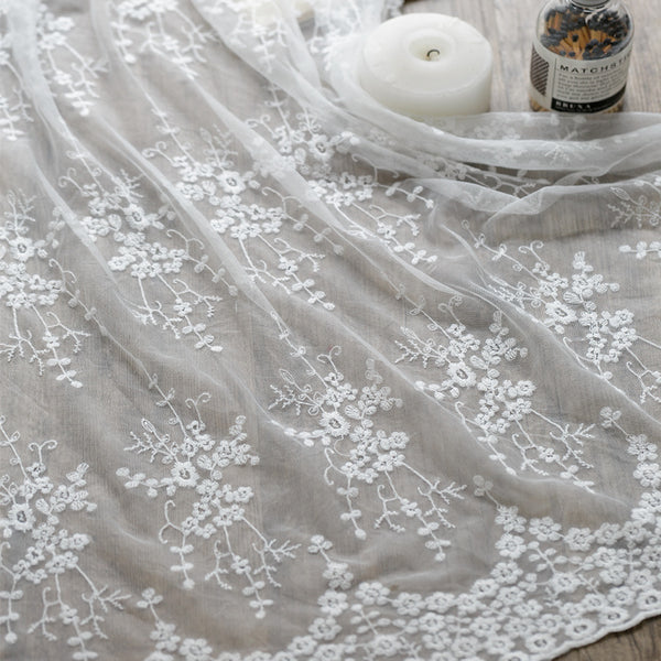 53 inches Width Branch Flowers Embroidery Cotton Lace Fabric by The Yard