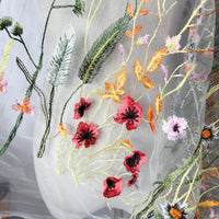 130cm Width x 95cm Length Colorful Botanical Flower Pattern Embroidered Lace Fabric