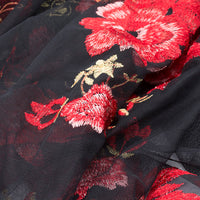 130cm Width x 95cm Length Premium Red Floral Embroidery Black Lace Fabric