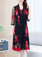 130cm Width x 95cm Length Premium Red Floral Embroidery Black Lace Fabric