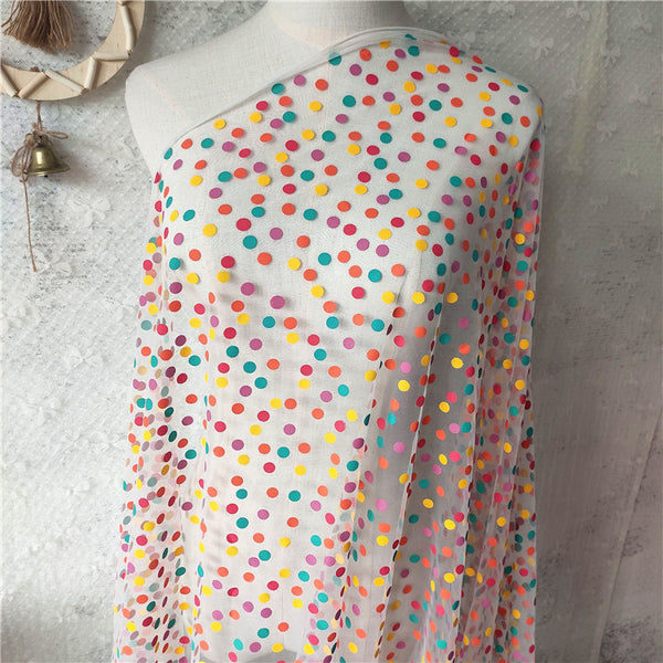 150cm Width x 95cm Length Premium Flocked Colorful Polka Dot Tulle