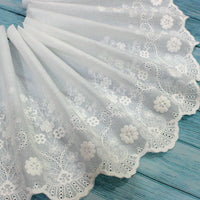 26cm Width x180cm Length Vintage  Floral Embroidery Eyelet  Cotton Fabric