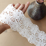 8cm Width x 270cm Length Poppy Flower Embroidery Eyelet Cotton Lace Fabric Trim