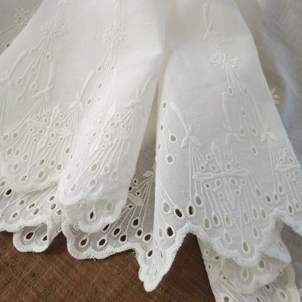 27cm Width x 190cm Length Premium Branch Floral Embroidery Eyelet Cotton Lace Fabric