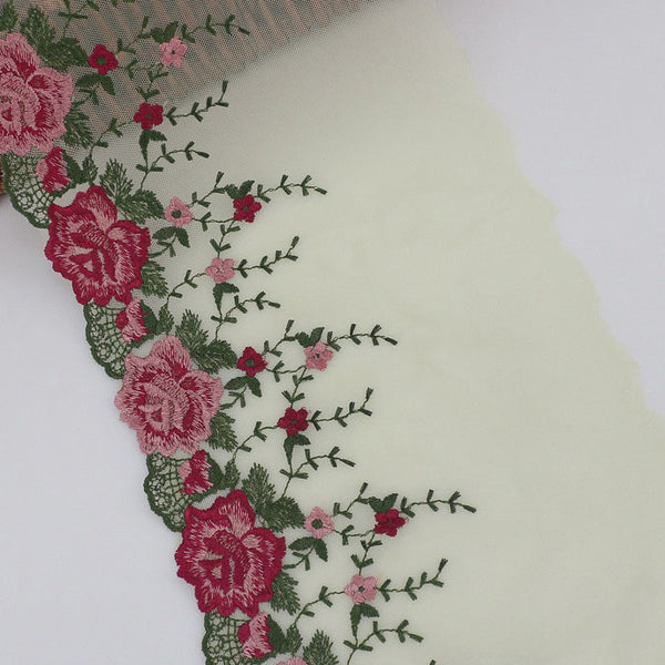 2 Yards of Classical Vintage Rose Peony Floral Embroidery Lace