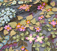 145cm Width x 95cm Length Premium Vintage Botanical Branch Floral Embroidery Lace Fabric Black