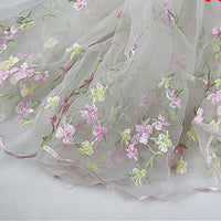 138cm Width x 95cm Length Pink and Yellow Floral Embroidery Organdy Lace Fabric