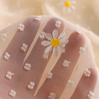 130cm Width x 95cm Length Premium Dots and Daisy Floral Embroidery Jacquard Chiffon Fabric